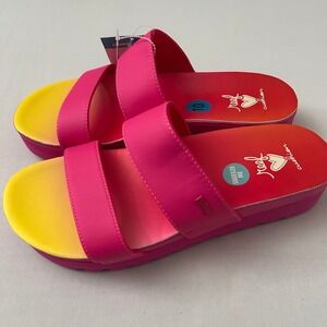 NWT Reef Pink and Yellow Platform Sandals
